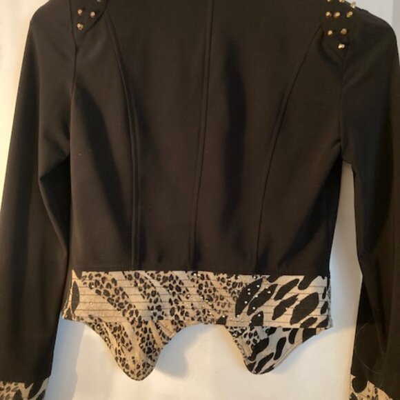 Frank Lyman Black and Leopard Print with Gold Studs Jacket SIze 4 (Pre Owned) - Picture 3 of 9